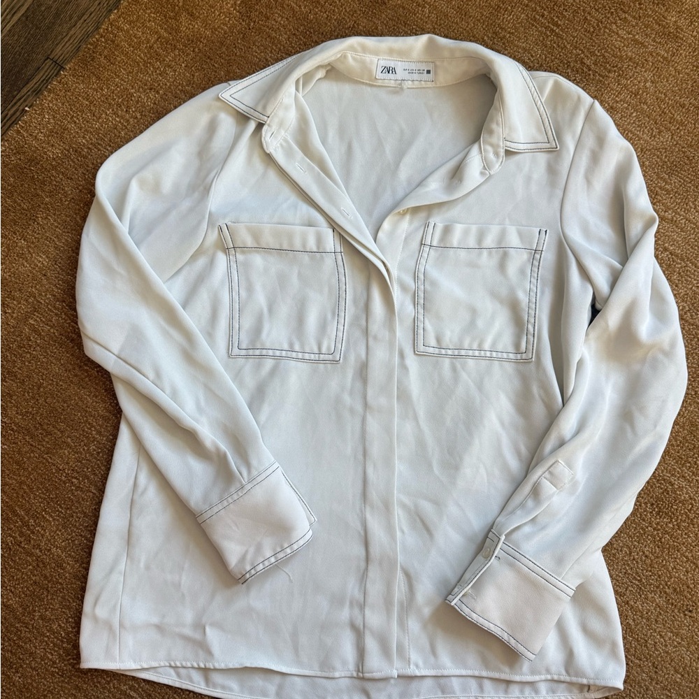 Zara Cream Lightweight Blouse with Subtle Texture
